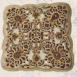 Indian Embroidered  Tray Cloth - One Size - Gold/Orange